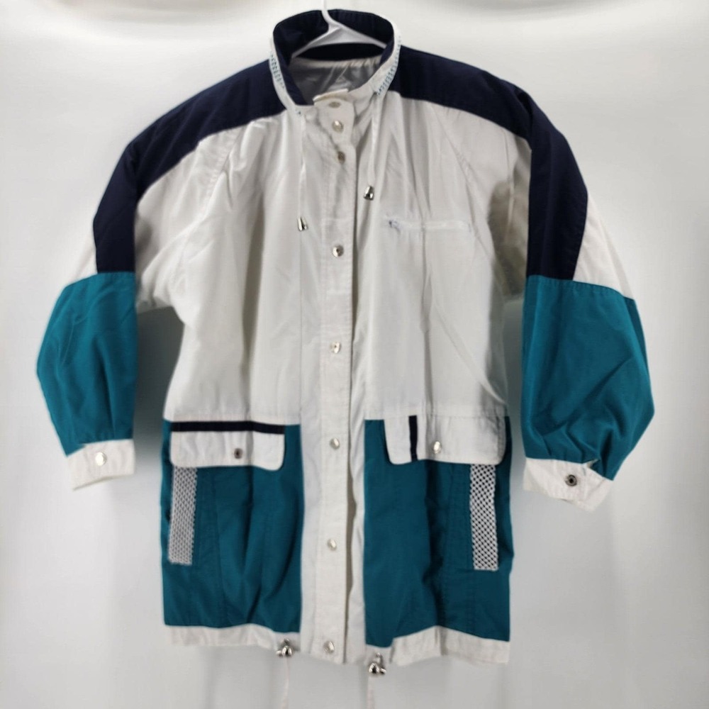 VTG 90's Be In The Current Seen Women's Size S‎ Teal Navy Snap Front Windbreaker